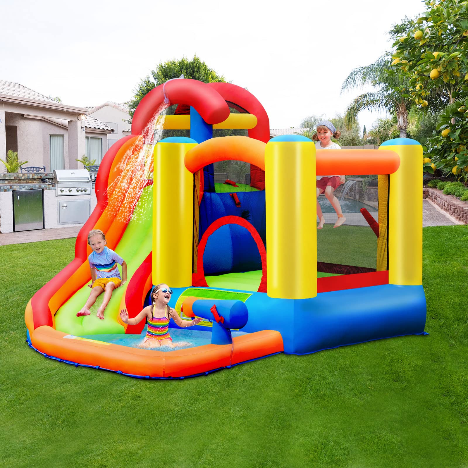 **HONEY JOY 6-in-1 Inflatable Water Slide & Bounce House with Splash Pool - Giant Blow Up Water Park for Kids & Adults - Outdoor Backyard Fun with 740W Blower (Perfect for Summer Parties, Birthdays & Family Gatherings)**