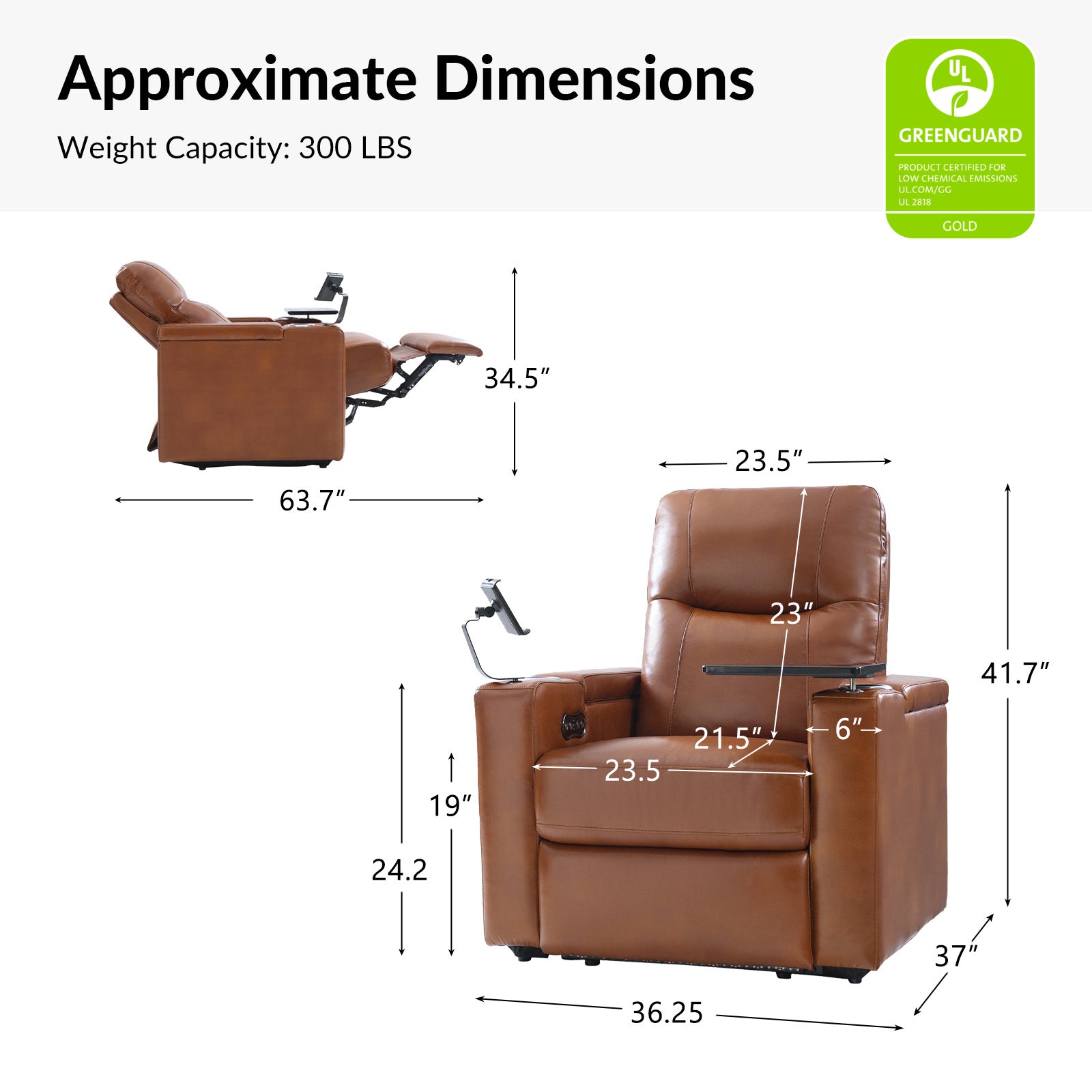Iliana Electric Genuine Leather Recliner Chair with Side Table & Phone Holder - Power Lift Reclining Sofa for Living Room, Home Theater & Office Comfort