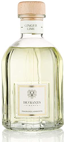 Premium Dr. Vranjes Ginger Lime 1250ml Reed Diffuser Set with 3 White Rattan Sticks - Italian Luxury Home Fragrance, Fruity Scent with Notes of Lime, Ginger & White Pepper - Perfect for Living Room, Bedroom & Office Decor