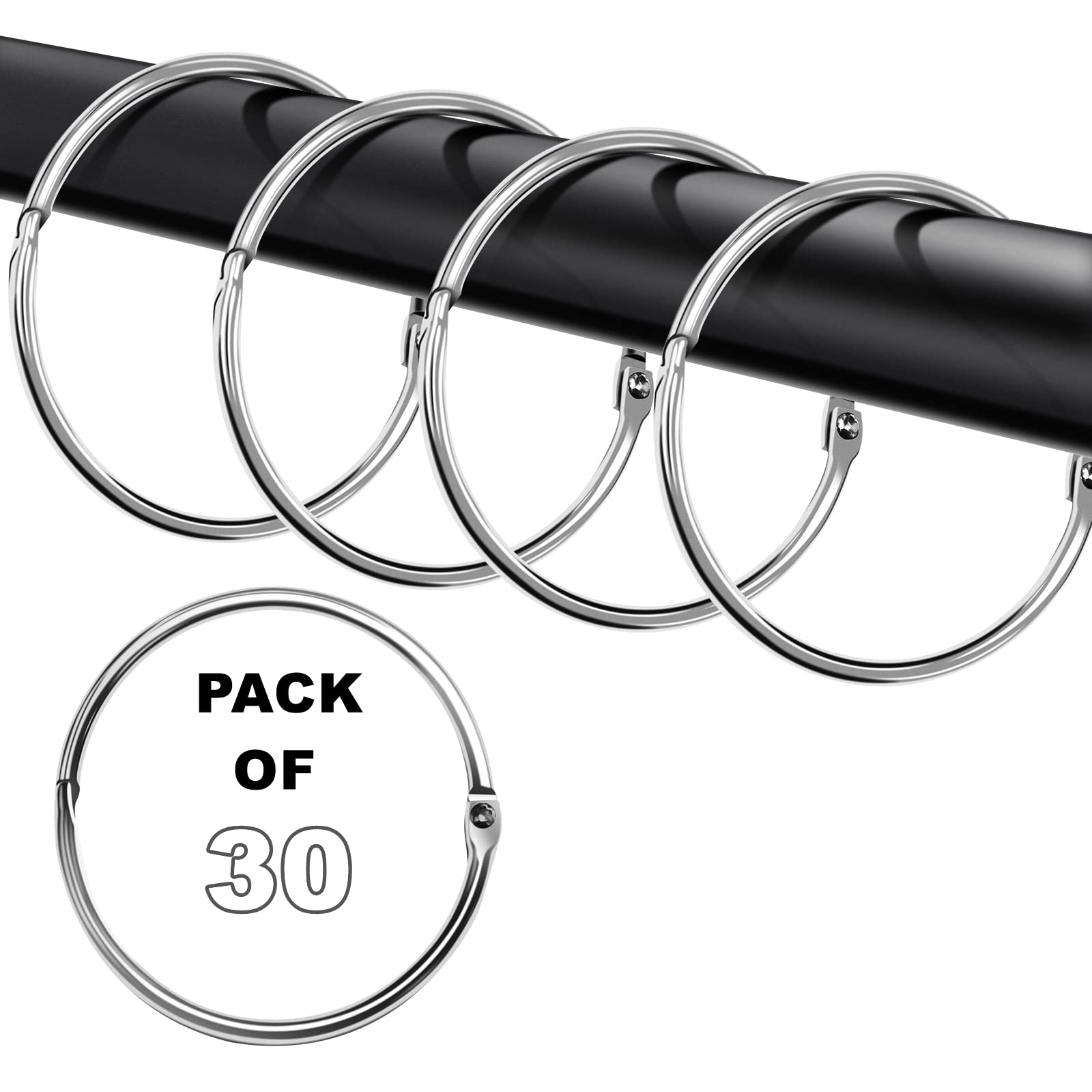 30Pcs Rustproof Metal Shower Curtain Rings - Silver Round Hooks for Bathroom Decor, Heavy Duty Shower Rod Hangers for Curtains by YUSZOOM | Perfect for Bathroom Renovation & Home Spa Setup