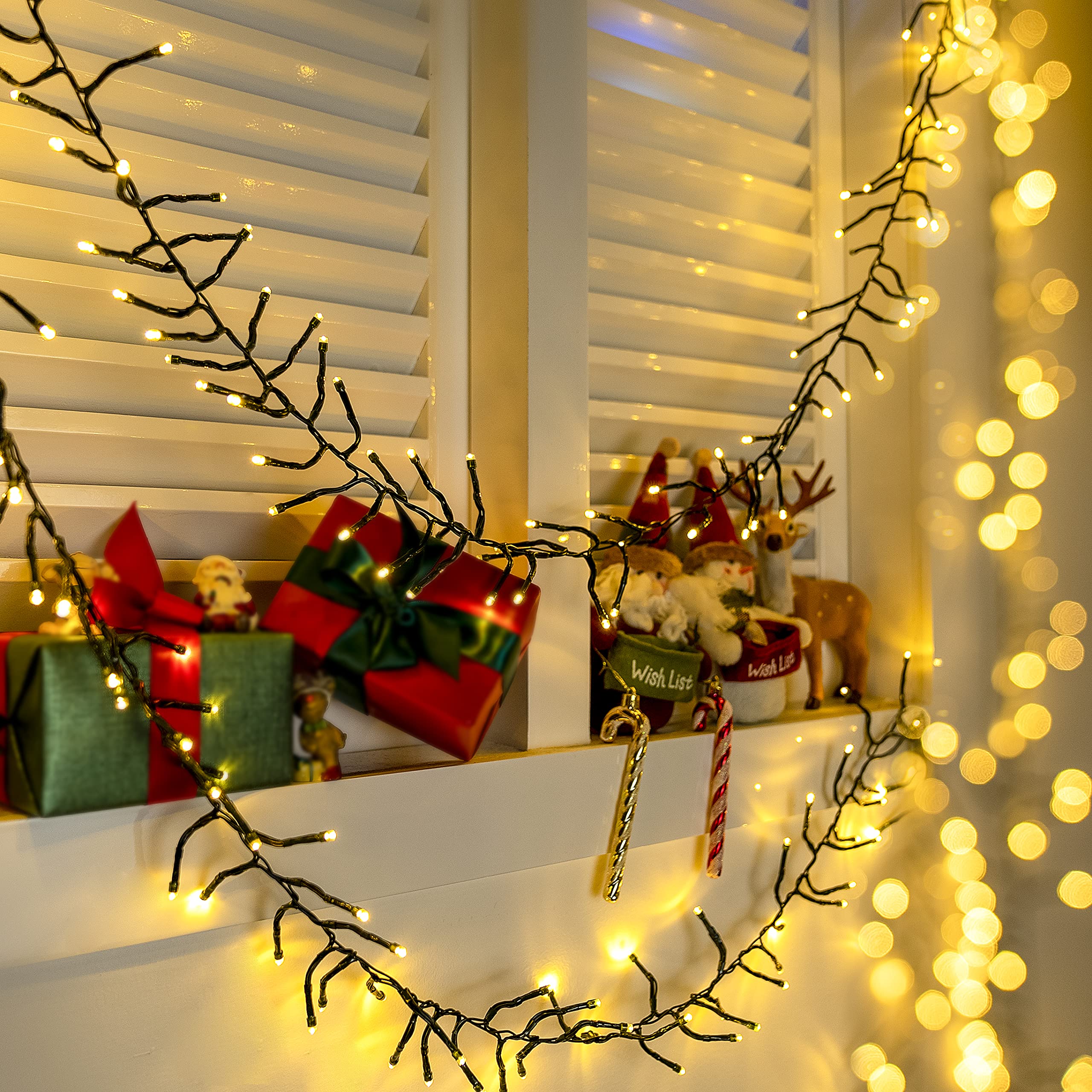 Ollny 1000LED 49FT Christmas Cluster Lights - Warm White String Lights with 8 Modes & Timer Remote Control | Waterproof Indoor/Outdoor Holiday Decor for Christmas Tree, Garland, Patio, Yard, and Home Decoration