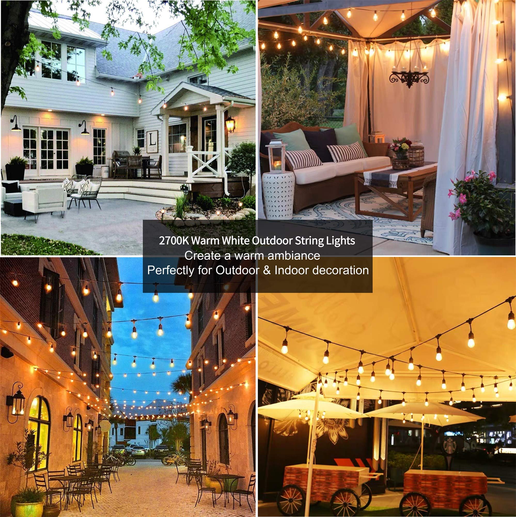 ZOTOYI 100FT Outdoor String Lights - Waterproof IP65 LED Patio Lights with 32 S14 Shatterproof Bulbs (2 Spare), Commercial Grade Heavy-Duty for Outside, Bistro, Cafe, Backyard - 2700K Warm White for Romantic Ambiance & Outdoor Decor