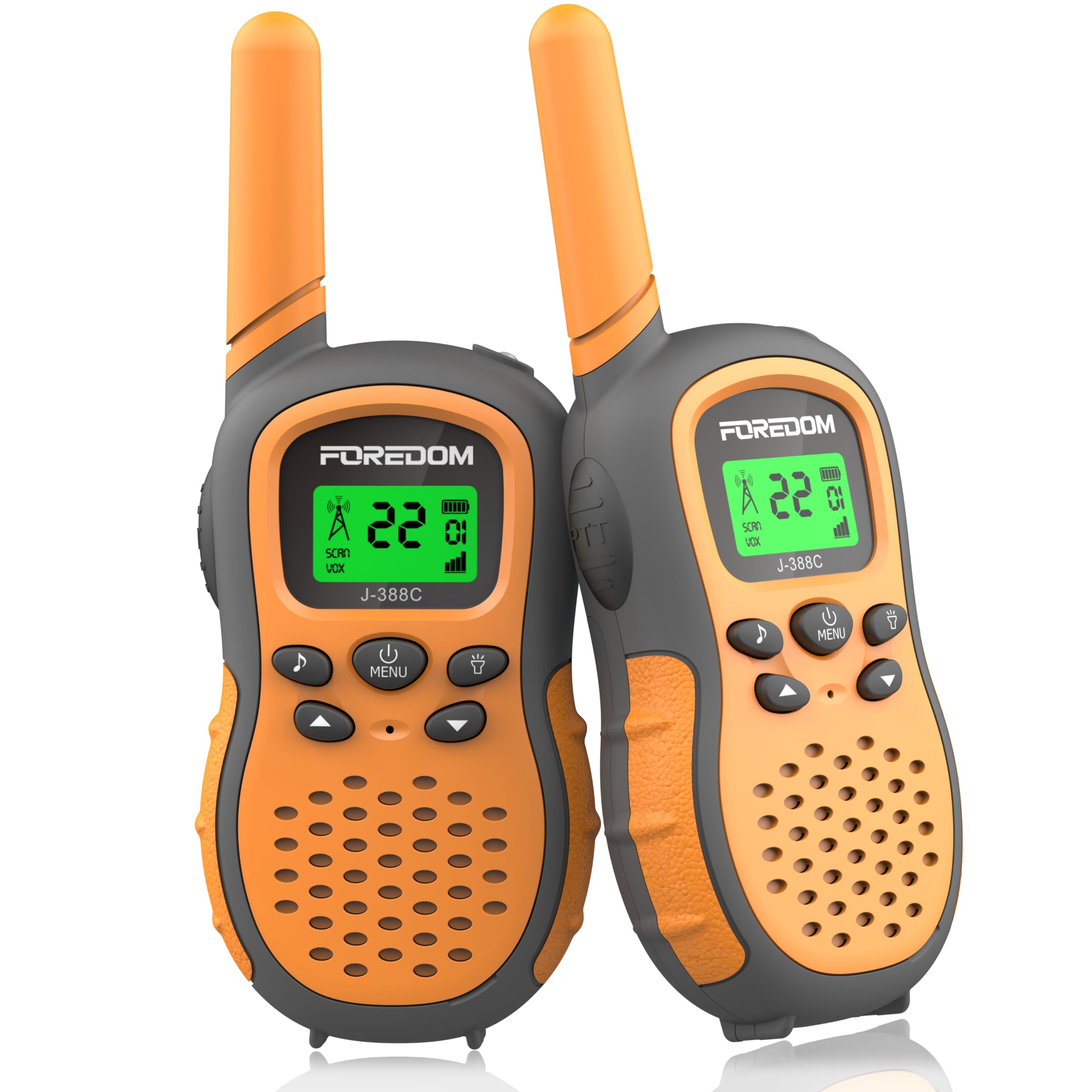 Foredom J388C Kids Walkie Talkies 2 Pack - Long Range Communication, Built-in Flashlight, Orange - Perfect for Outdoor Adventures, Camping, and Family Activities