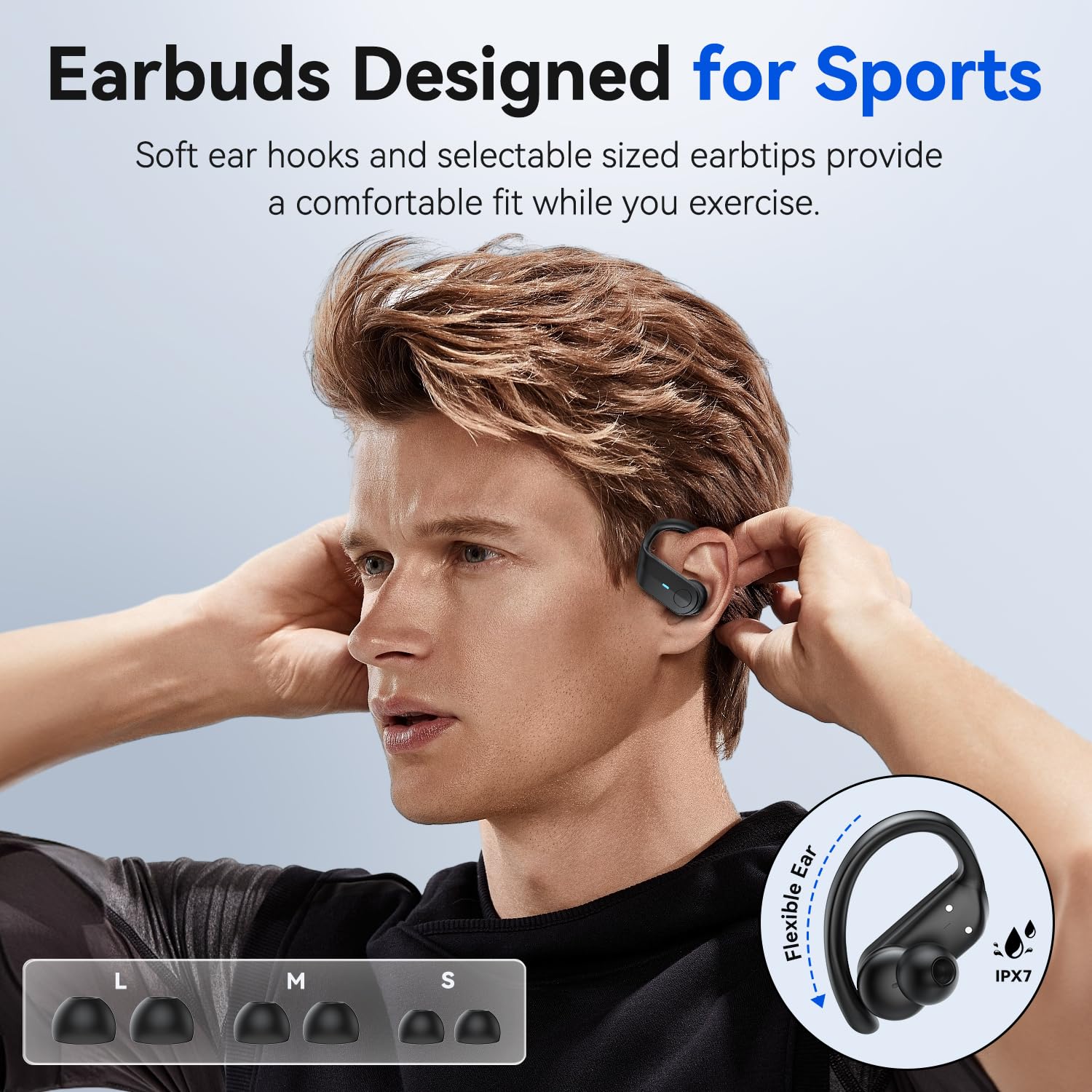 Wireless Bluetooth Earbuds 75Hrs Playtime, IPX7 Waterproof for Running Gym - Black