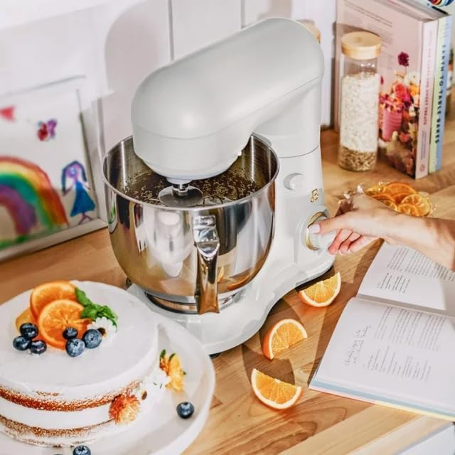 Drew Barrymore White Icing 5.3 Qt Stand Mixer - Lightweight, Powerful 300W Motor, 12 Speed Settings, Tilt-Head Design - Perfect for Baking Cakes, Cookies, Dough & More