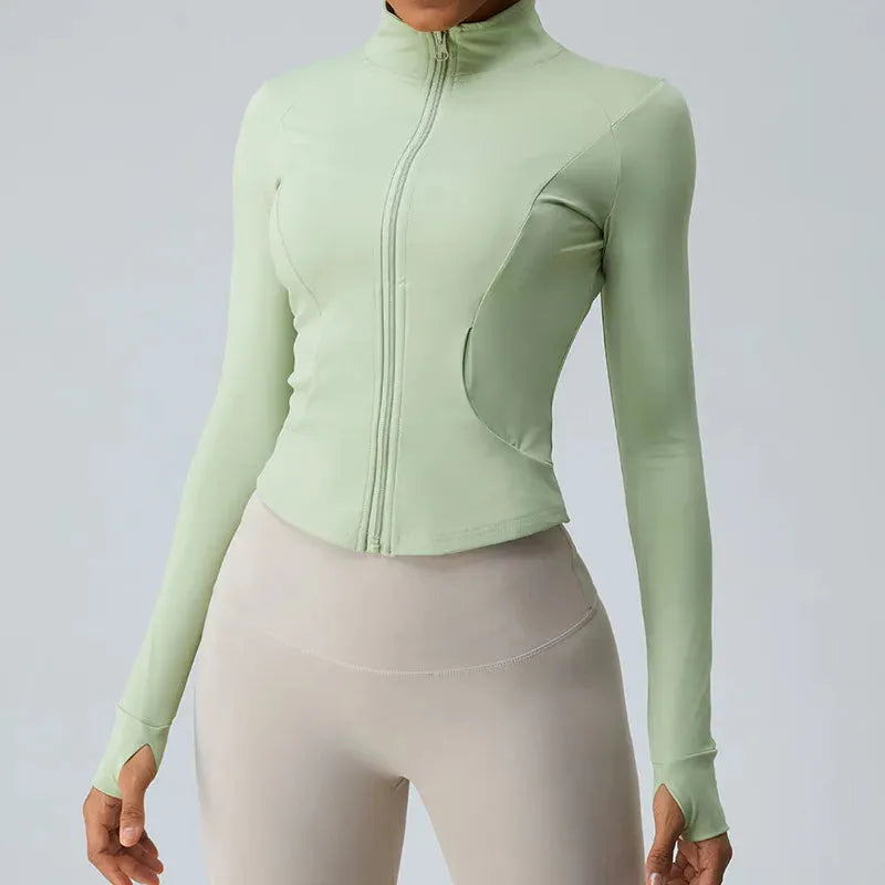 Breathable Women's Long Sleeve Running Shirt - Lightweight Workout Top with Zipper & Finger Holes for Yoga, Gym, and Outdoor Sports | Perfect for Jogging, Hiking & Fitness Training