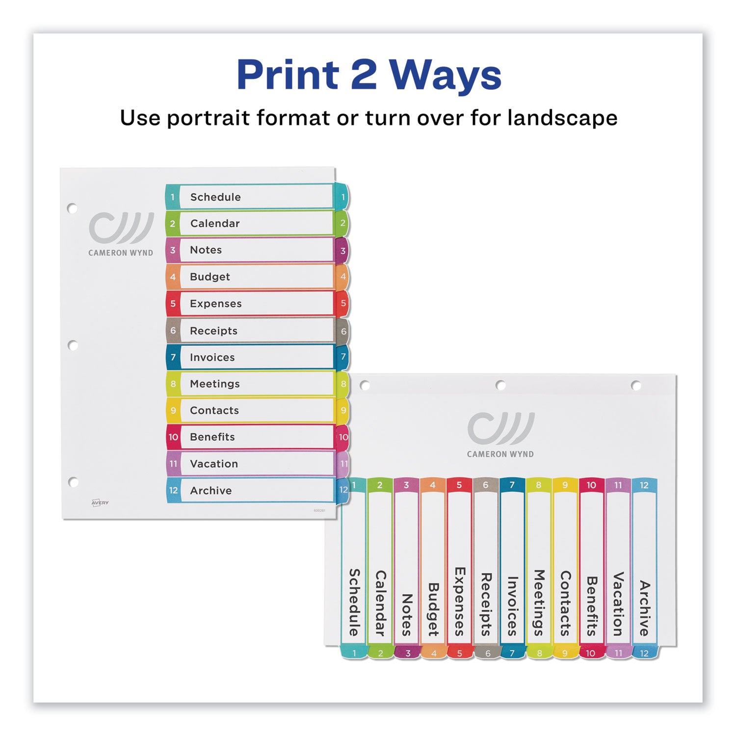 Avery Customizable TOC Ready Index Multicolor Tab Dividers - 12 Tabs (1-12), 11