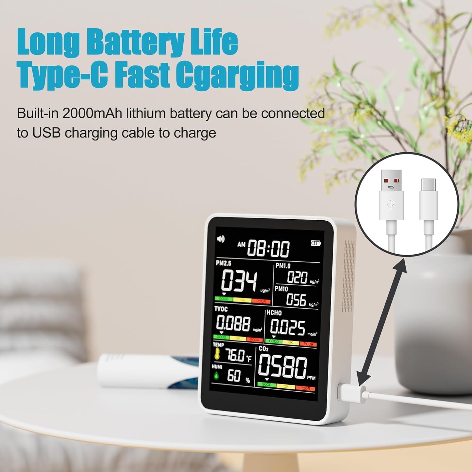 Xoopon 9-in-1 Professional Indoor Air Quality Monitor - Portable PM2.5/PM10/CO2 Detector with Temperature, Humidity, Formaldehyde & TVOC Sensors - Real-Time Air Quality Tester for Home, Office, Baby Room and Confined Spaces