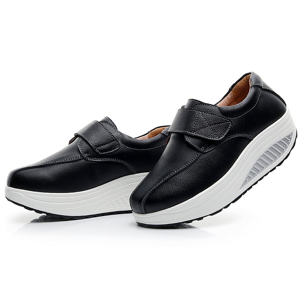 Rismart Women's Comfortable Wedge Rocker Sneakers - Smooth Leather Fashion Fitness Shoes for Walking, Workout & Casual Wear