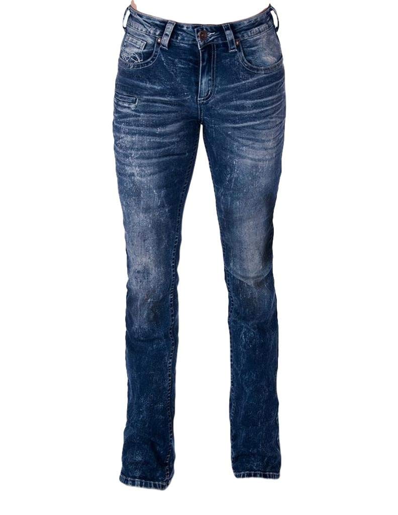 Cowgirl Tuff Western Jeans for Women - Bootcut Medium Wash Distressed Denim with Tornado Design | Perfect for Rodeo, Country Music Festivals & Western Fashion Outfits