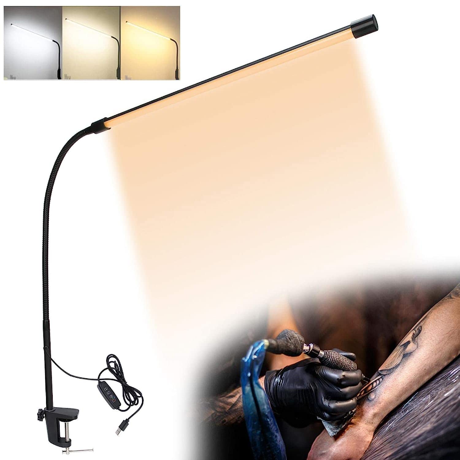 2 Pack Adjustable Long Arm Desk Lamps with Dimmable LED Light - 90+ CRI for Precision Work, Nail Art & Eyelash Extensions - Perfect for Home Office, Salon & Makeup Studio