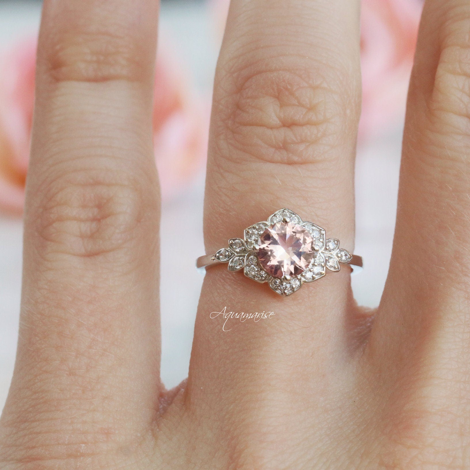 Elegant Jasmine Morganite Ring Set in Sterling Silver - Perfect for Weddings, Anniversaries & Special Occasions