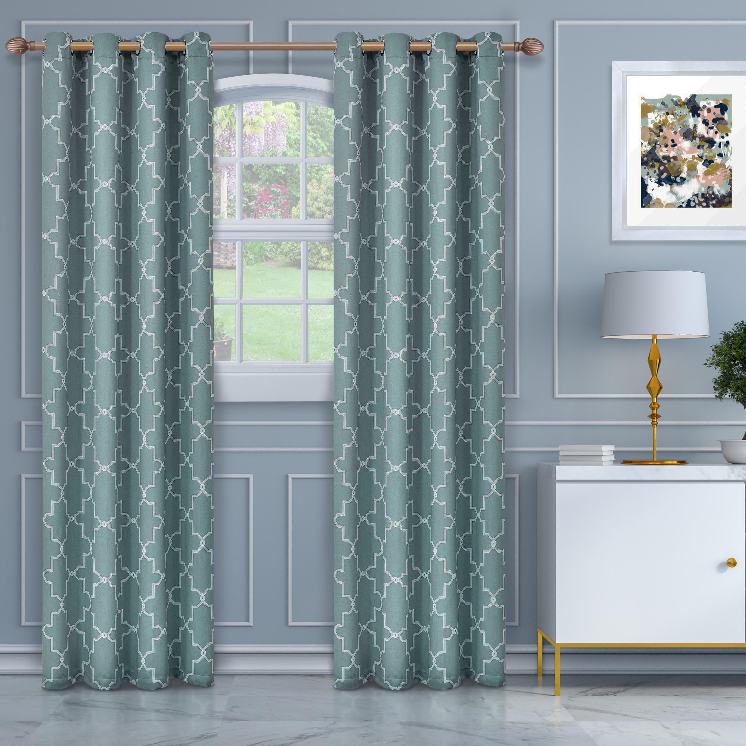 Imperial Trellis Grommet Blackout Curtain Panels Set - Room Darkening Window Drapes for Bedroom, Living Room & Home Theater