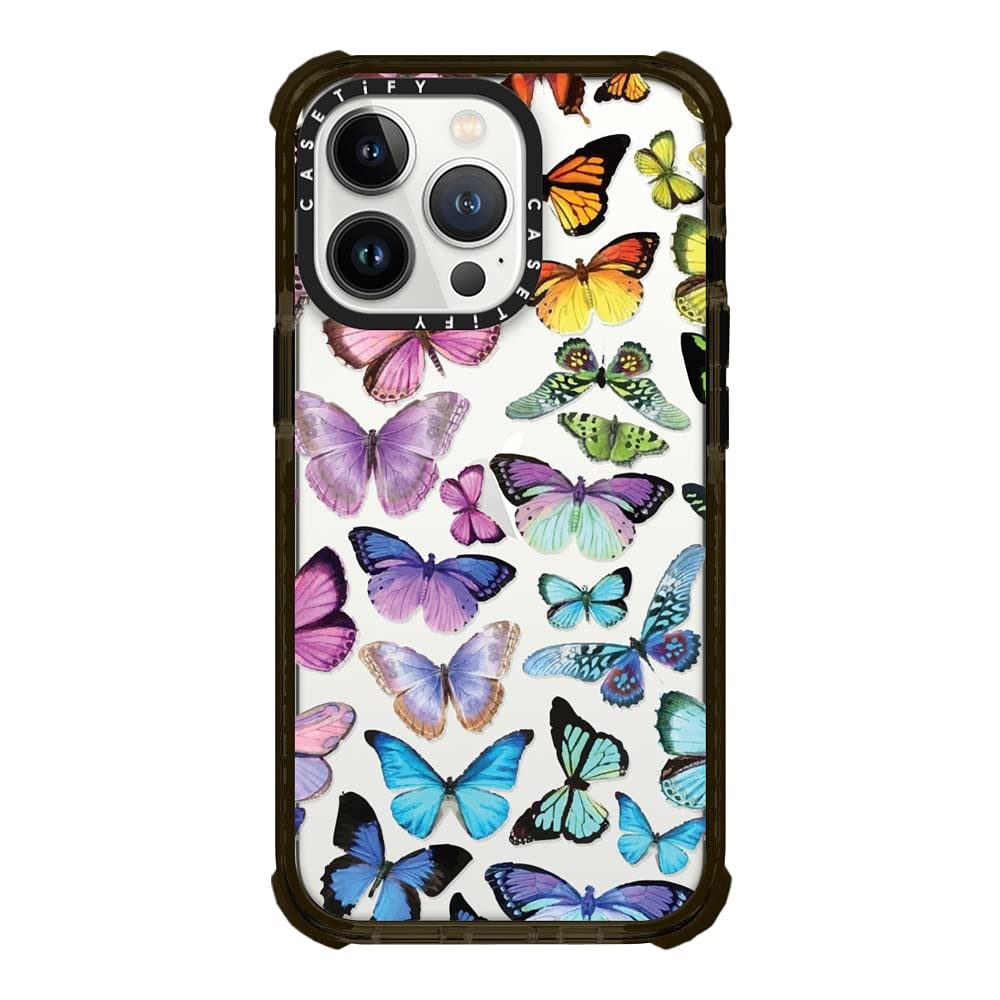 Casetify Ultra Impact Case for iPhone 13 Pro - Butterfly Rainbow Design - Clear Black Protective Phone Cover - Perfect for Everyday Use, Travel & Outdoor Activities