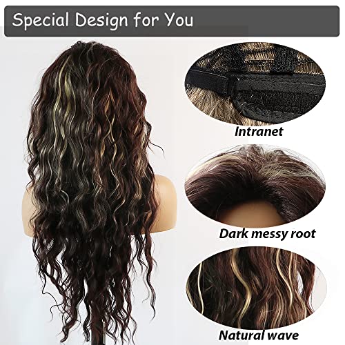 Curly Blonde Brown Reverse Ombre Wig - Long Synthetic Hairpiece for Cosplay, Halloween & Daily Fashion