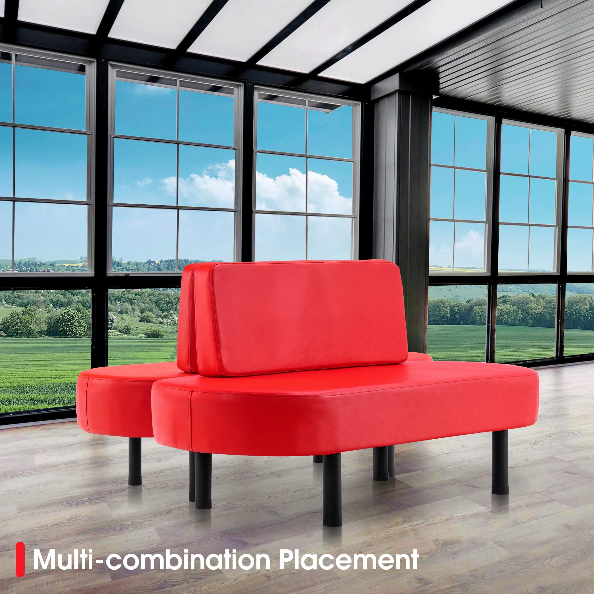 BarberPub Waiting Room Chairs - Leather Upholstered Reception Settee Bench with Backrest, Salon & Office Furniture W702 (Red) - Perfect for Barber Shops, Salons, Waiting Areas & Dining Spaces