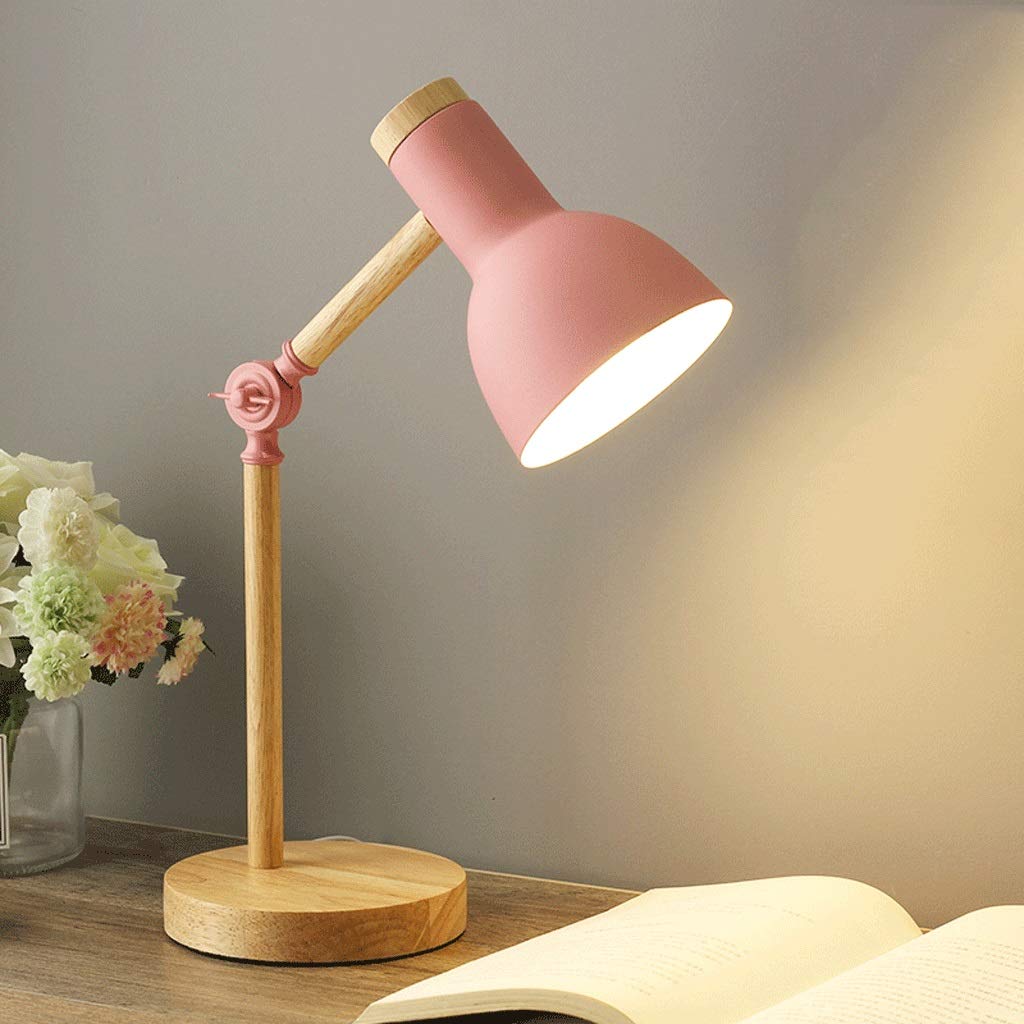 YCZDG Wooden Art Iron LED Folding Desk Lamp - Eye Protection Reading Light for Study, Office, Living Room & Bedroom - Adjustable Simple Table Lamp for Home Decor (Pink) - Perfect for Night Reading, Working, and Cozy Ambience