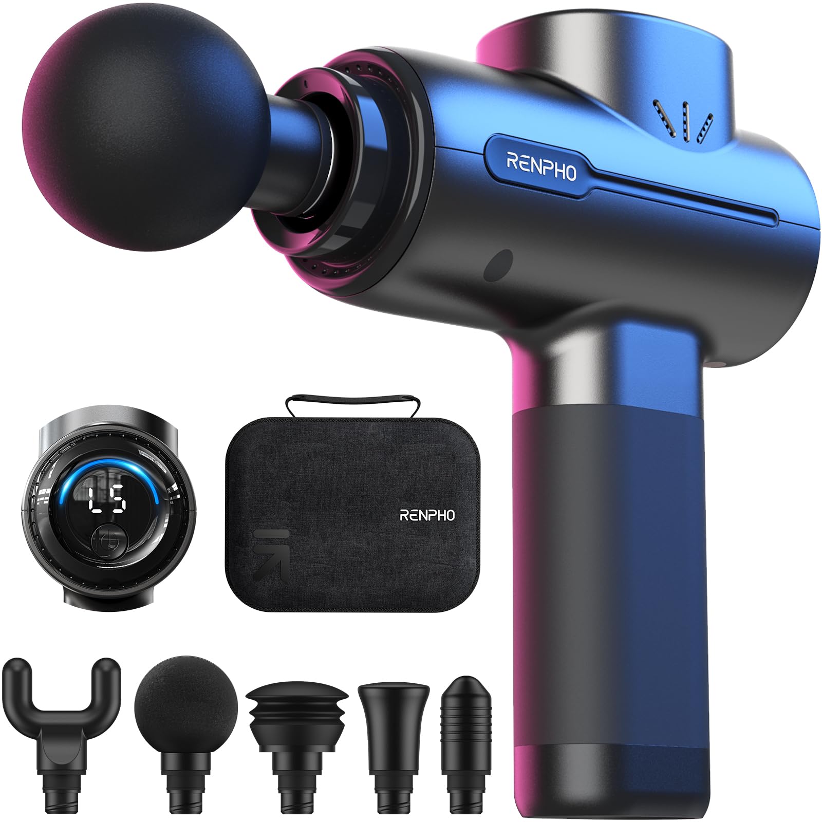 Renpho Deep Tissue Massage Gun - Portable Percussion Muscle Massager for Back, Neck & Shoulder Pain Relief | FSA/HSA Eligible | Perfect for Athletes, Gym Recovery & Home Use | Includes Travel Case - Ideal Mother's Day Gift for Men & Women