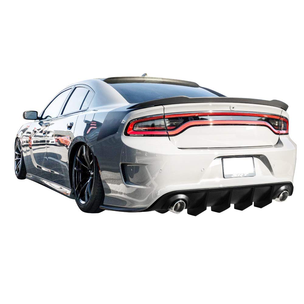 **FREEMOTOR802 Rear Bumper Diffuser for 2015-2023 Dodge Charger SRT | Carbon Fiber Print PP Rear Lip | Compatible with Round Exhaust Tips | Enhances Sporty Look & Aerodynamics**    *(Perfect for car enthusiasts looking to upgrade their Dodge Charger SRT’s rear styling and performance.)*