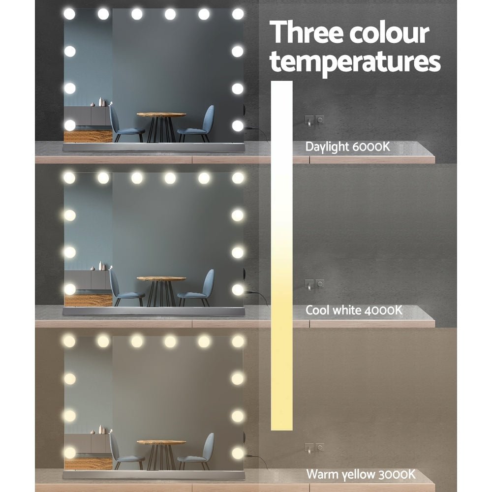Embellir Hollywood Vanity Mirror with Lights - 58X46cm Wall Mounted Makeup Mirror, 15 LED Dimmable Lighted Mirror for Bathroom, Bedroom & Dressing Room
