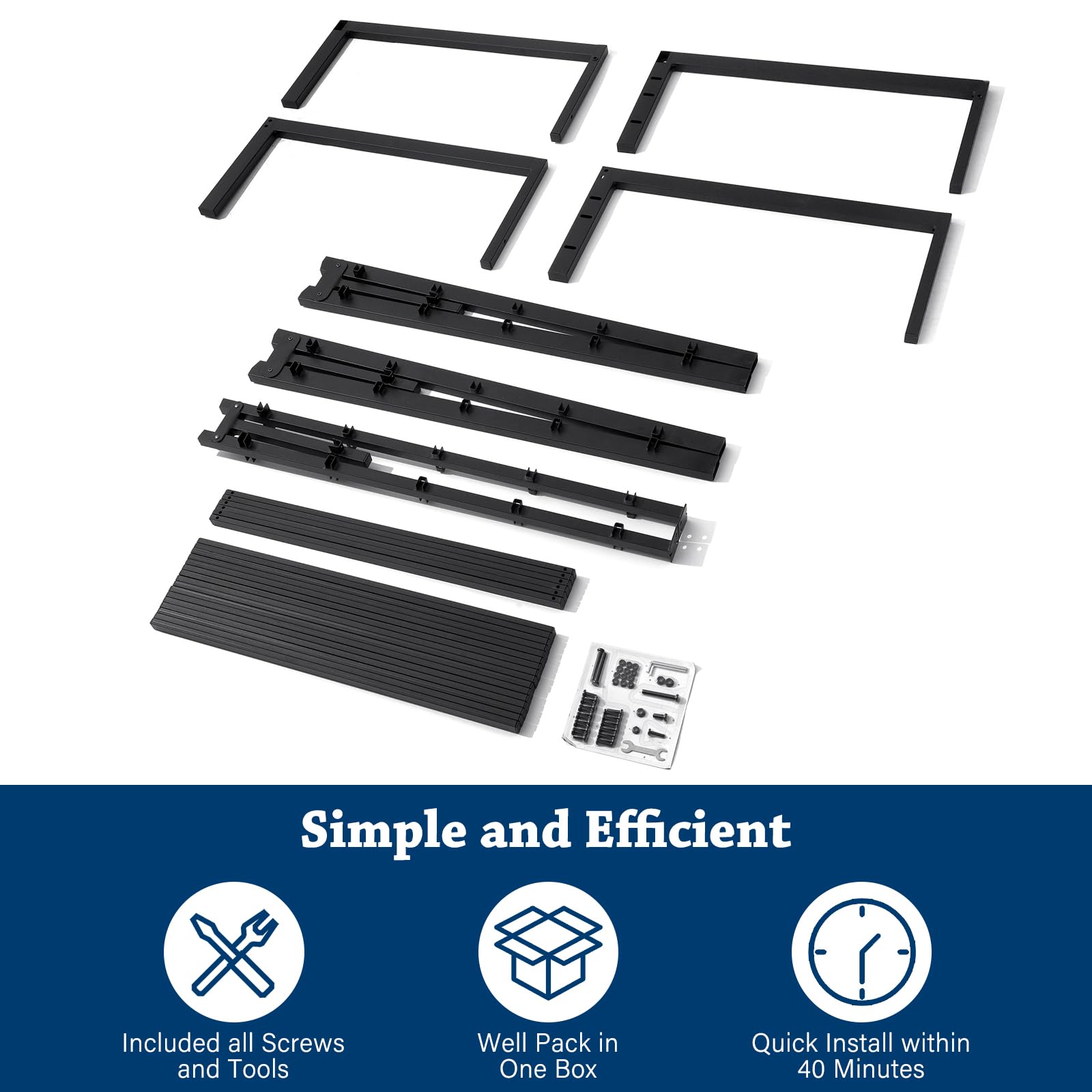 14 Inch Queen Size Bed Frame with Storage - Heavy Duty Metal Platform Bedframe, No Box Spring Needed, Steel Slat Anti-Slip Support, Easy Quick Lock Assembly (Black) - Perfect for Small Bedrooms, Guest Rooms & Apartments