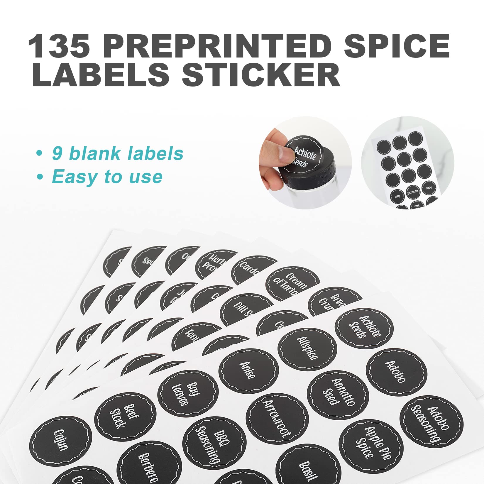 360° Rotating Spice Rack Organizer - 16-Jar Black Countertop Carousel Spice Tower with 135 Pre-Printed Labels & Funnel Set | Space-Saving Kitchen Storage Solution for Countertops, Cabinets & Pantry Organization