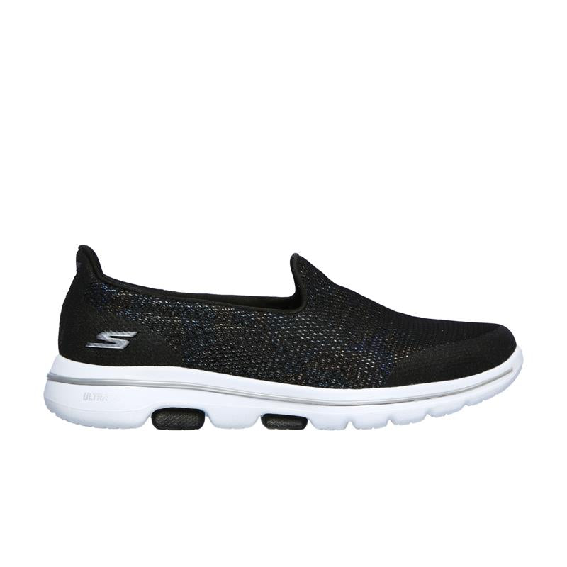 GO WALK 5 Comfortable Slip-On Walking Shoes for Men & Women - Lightweight Breathable Sneakers for Walking, Travel & Everyday Wear (Black/Multi)