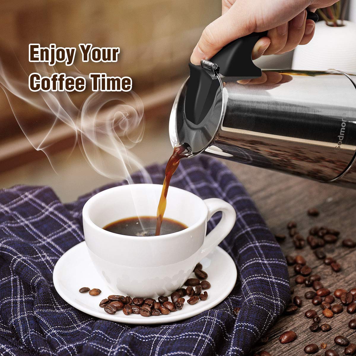 Godmorn 15oz Stovetop Espresso Maker - Italian Moka Pot Coffee Maker for Induction Cooktops, 450ml Stainless Steel Percolator (9 Cup Capacity) - Perfect for Home Brewing, Camping & Office Use
