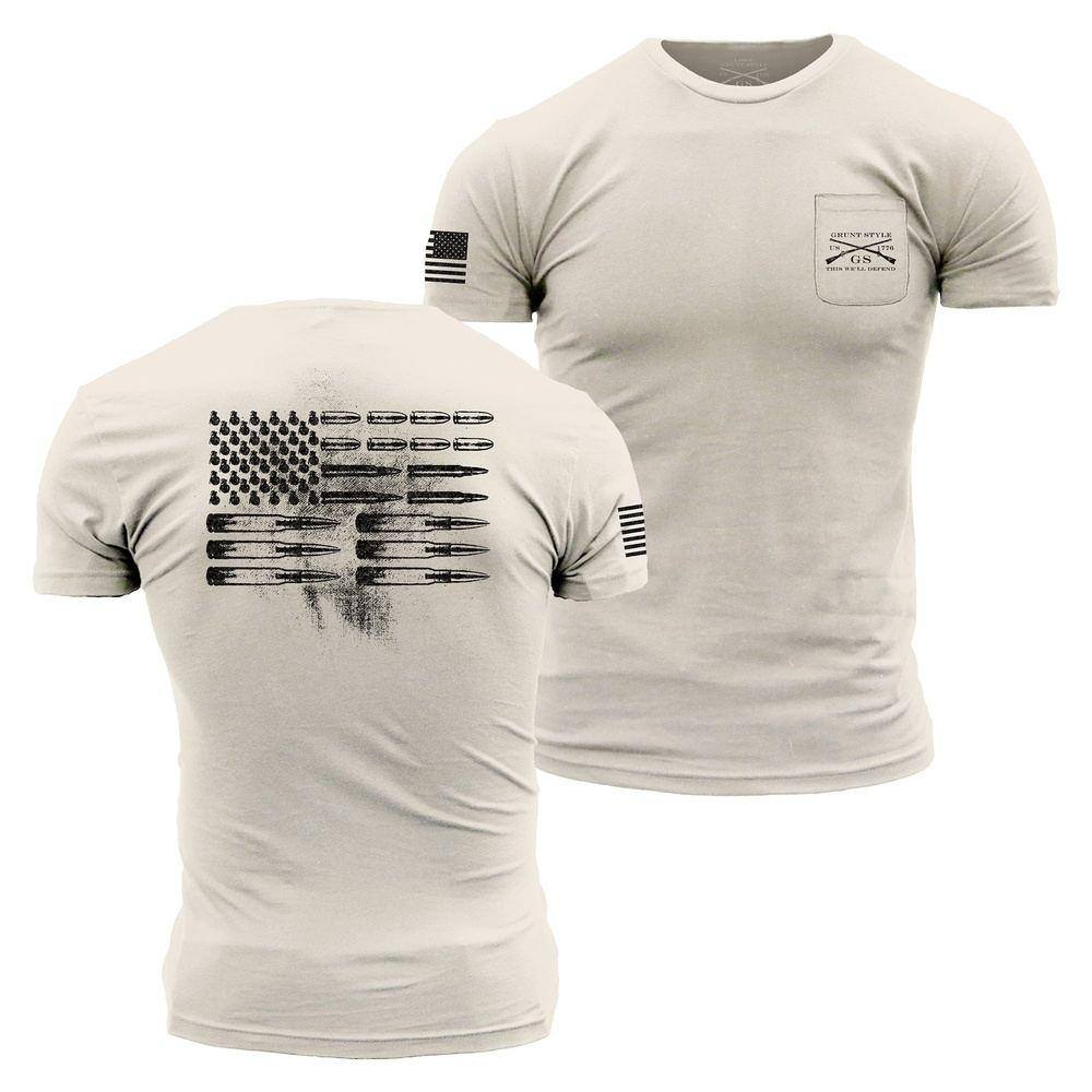 Men's Ammo Flag Pocket T-Shirt - Patriotic Military Style Casual Tee for Everyday Wear & Outdoor Activities