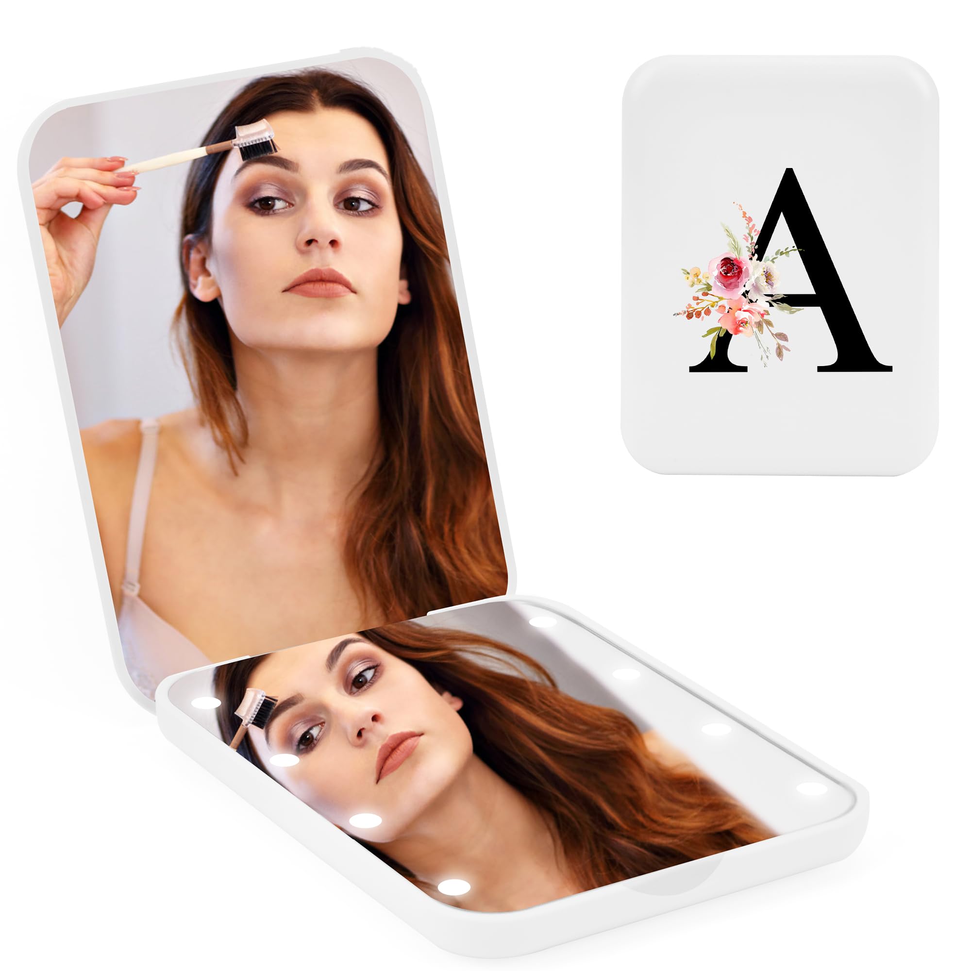 Personalized LED Compact Mirror with Light - 1X/3X Magnifying Travel Mirror for Purse & Makeup | Perfect Gift for Women & Teens