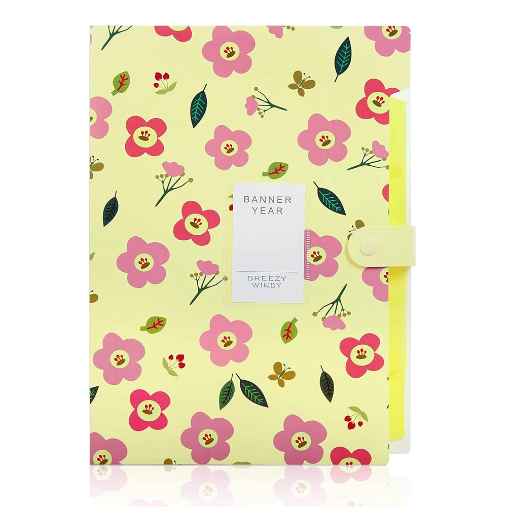 Expandable Plastic Snap Closure File Folder - 5 Pocket A4 Document Organizer for Office, School & Home (Yellow) - Perfect for Organizing Papers, Receipts & Important Documents