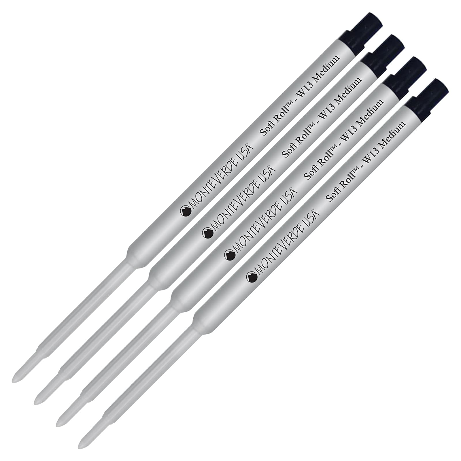 Monteverde Soft Roll Ballpoint Ink Refills 4-Pack - W13 Paste Ink Refill Compatible with Waterman Style Pens - Black Medium Tip 0.7mm - Perfect for Office, School & Everyday Writing Needs