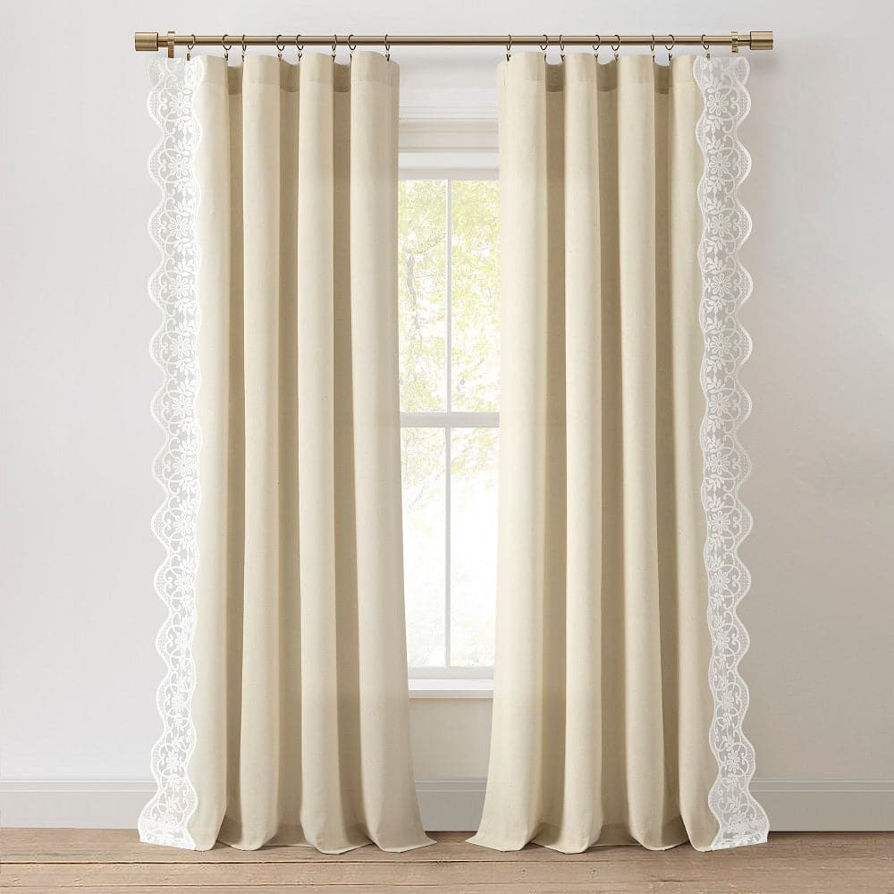 Elegant Scalloped Edge Lace Border Window Curtain Panel - Sheer Voile Drapes for Living Room, Bedroom & Nursery - Light Filtering Privacy Window Treatment