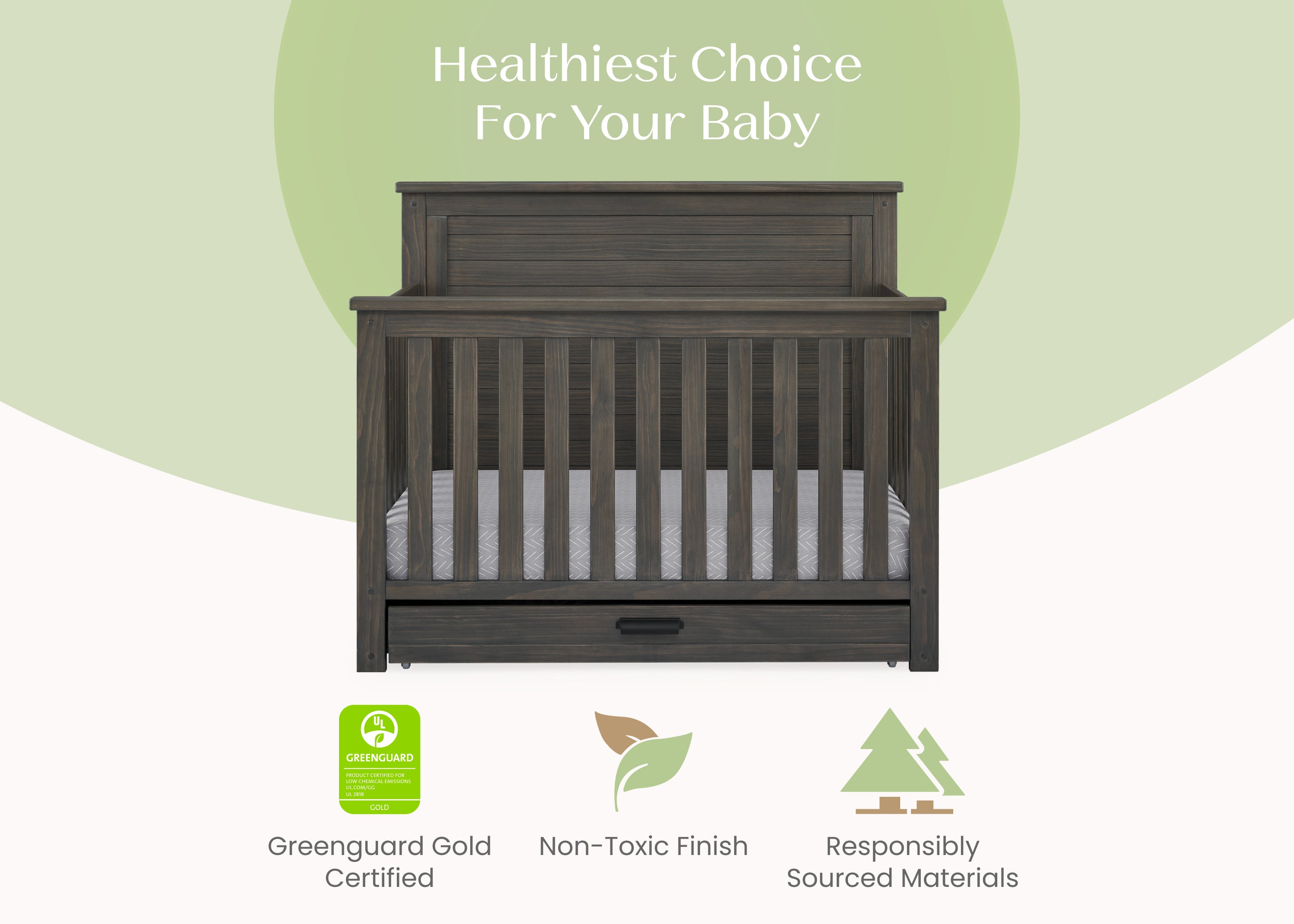 Caden 6-in-1 Convertible Baby Crib with Trundle Drawer - Nursery Furniture for Newborn to Toddler Bed | Space-Saving Design for Small Rooms & Shared Kids' Bedrooms