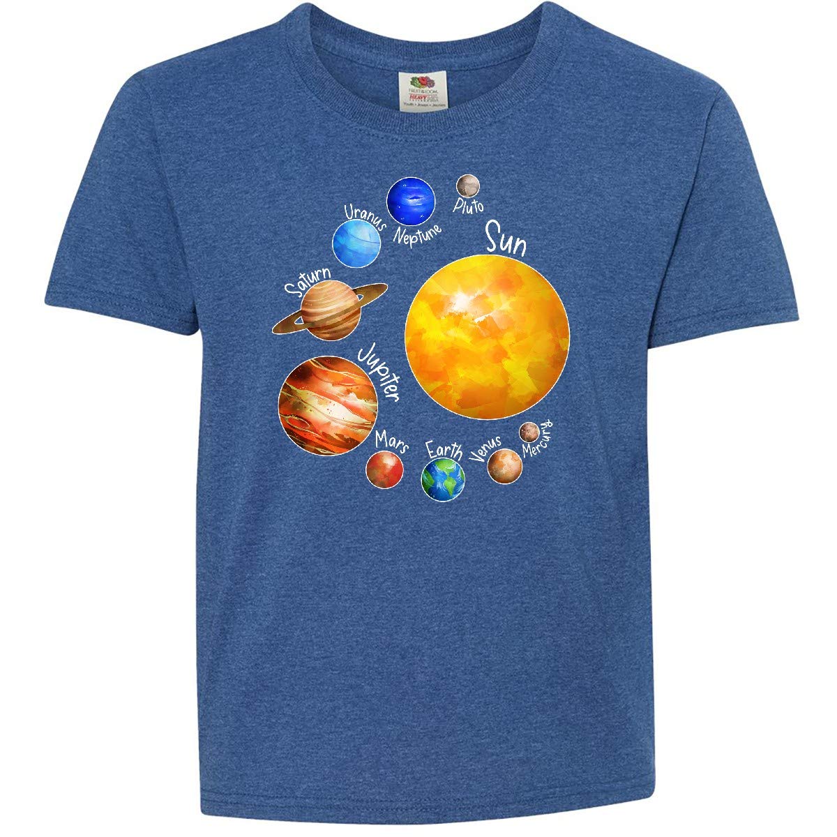 Inktastic Sun and Planets - Yes, and Pluto Youth T-Shirt | Space Theme Kids Tee | Solar System Graphic Shirt for Boys & Girls | Fun Astronomy Gift for School & Play