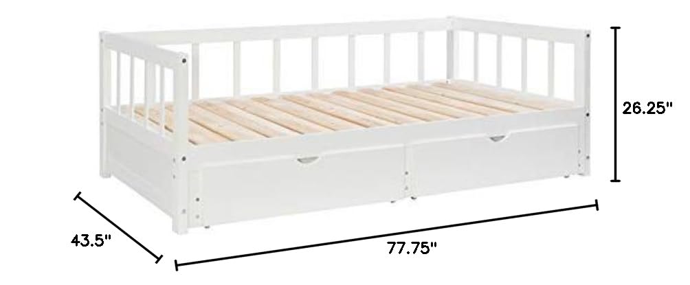 Powell Furniture Linon Macey White Wood Storage Trundle Daybed with Drawer - Perfect for Guest Room, Kids Bedroom & Small Space Living