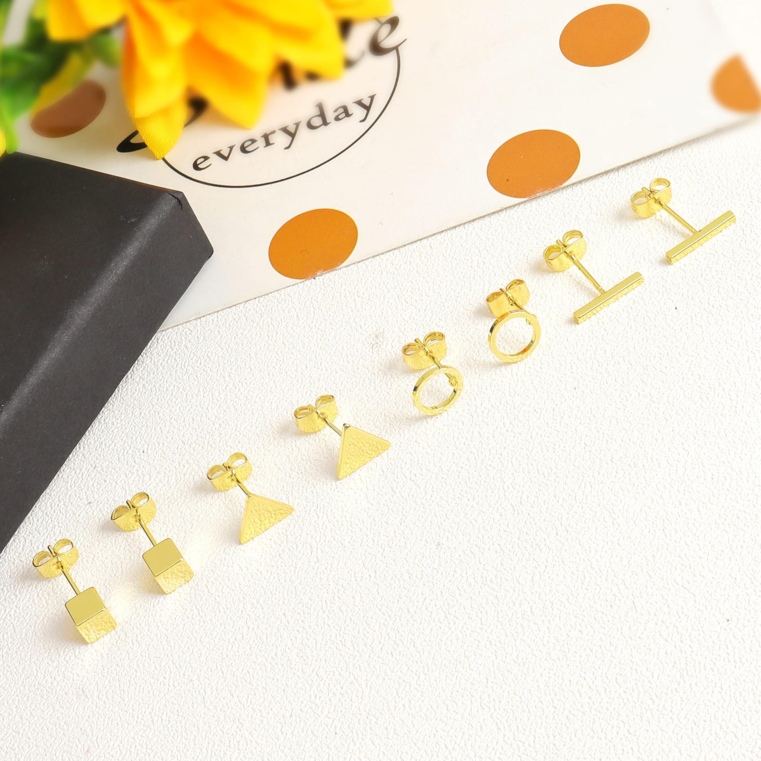 Minimalist Gold Stud Earrings for Women - Simple Circle Bar Earrings, Dainty Jewelry Gift Set for Her | Perfect for Everyday Wear, Office & Special Occasions