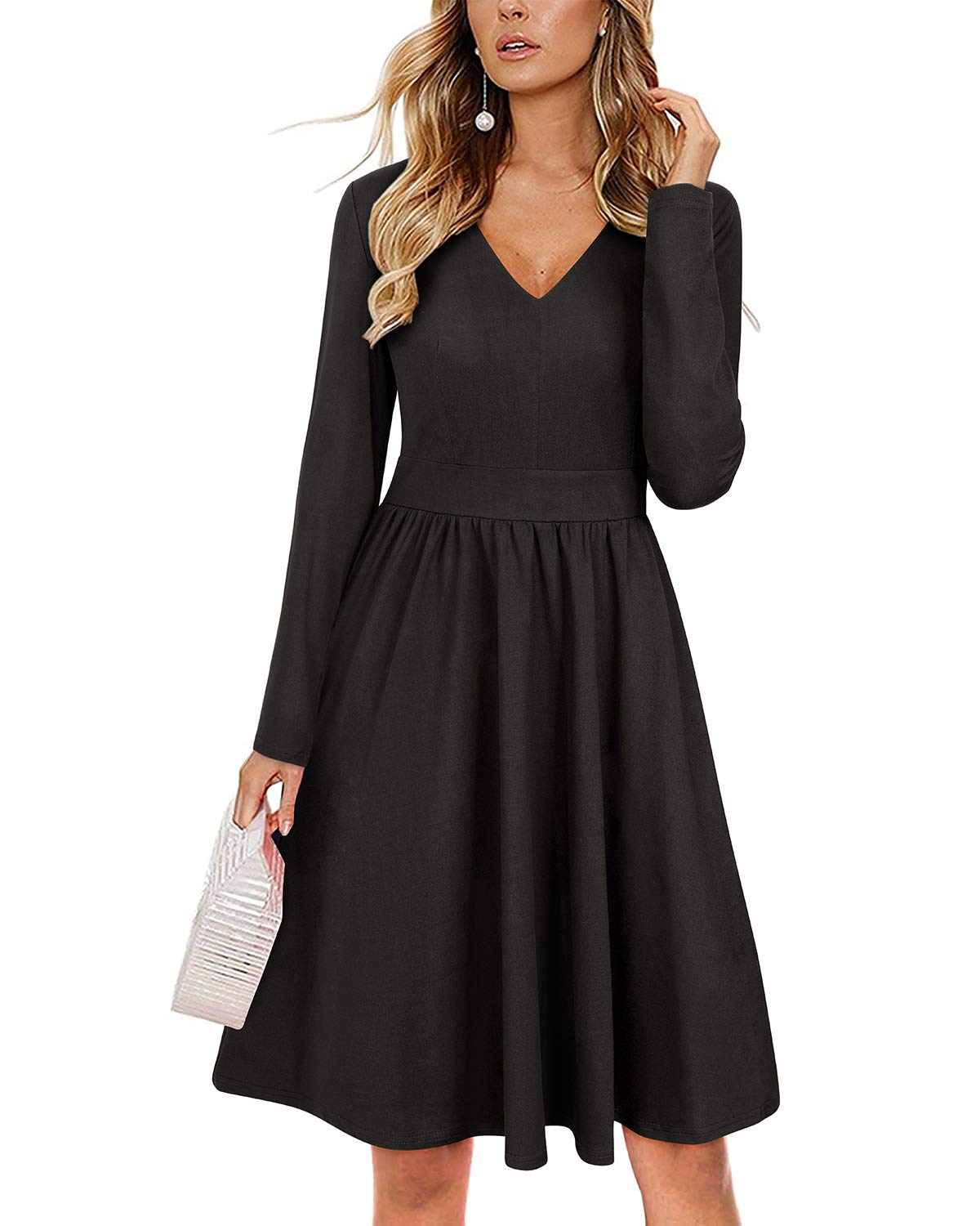 ULTRANICE Women's Casual V-Neck Swing Midi Dress with Pockets - Flowy Summer Dress for Beach, Party & Everyday Wear