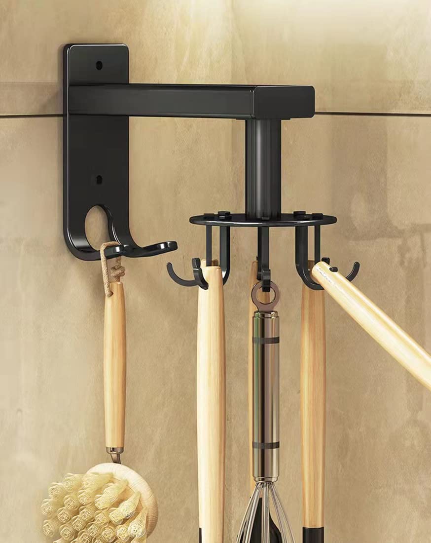 Rotatable Kitchen Utensil Holder with 8 Hooks - Space Saving Organizer for Spoons, Spatulas & Tools - Perfect for Kitchen Countertop or Bathroom Storage