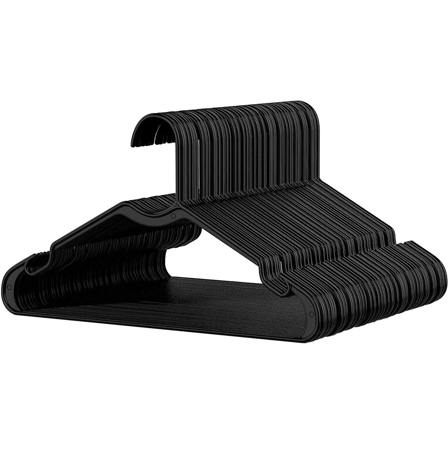 Simple Deluxe 50-Pack Space Saving Plastic Clothes Hangers - Non-Slip Shoulder Notches, Lightweight Slim Design for Coats, Sweaters, Shirts & Pants (Black) - Perfect for Closet Organization & Wardrobe Storage