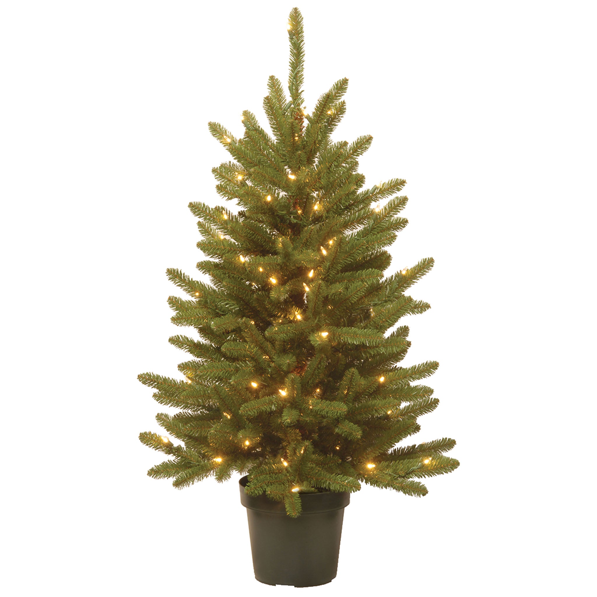 4 ft Pre-Lit Kensington Fir Artificial Christmas Tree in Green Growers Pot with Clear Lights - Perfect for Home, Office, and Holiday Decorations