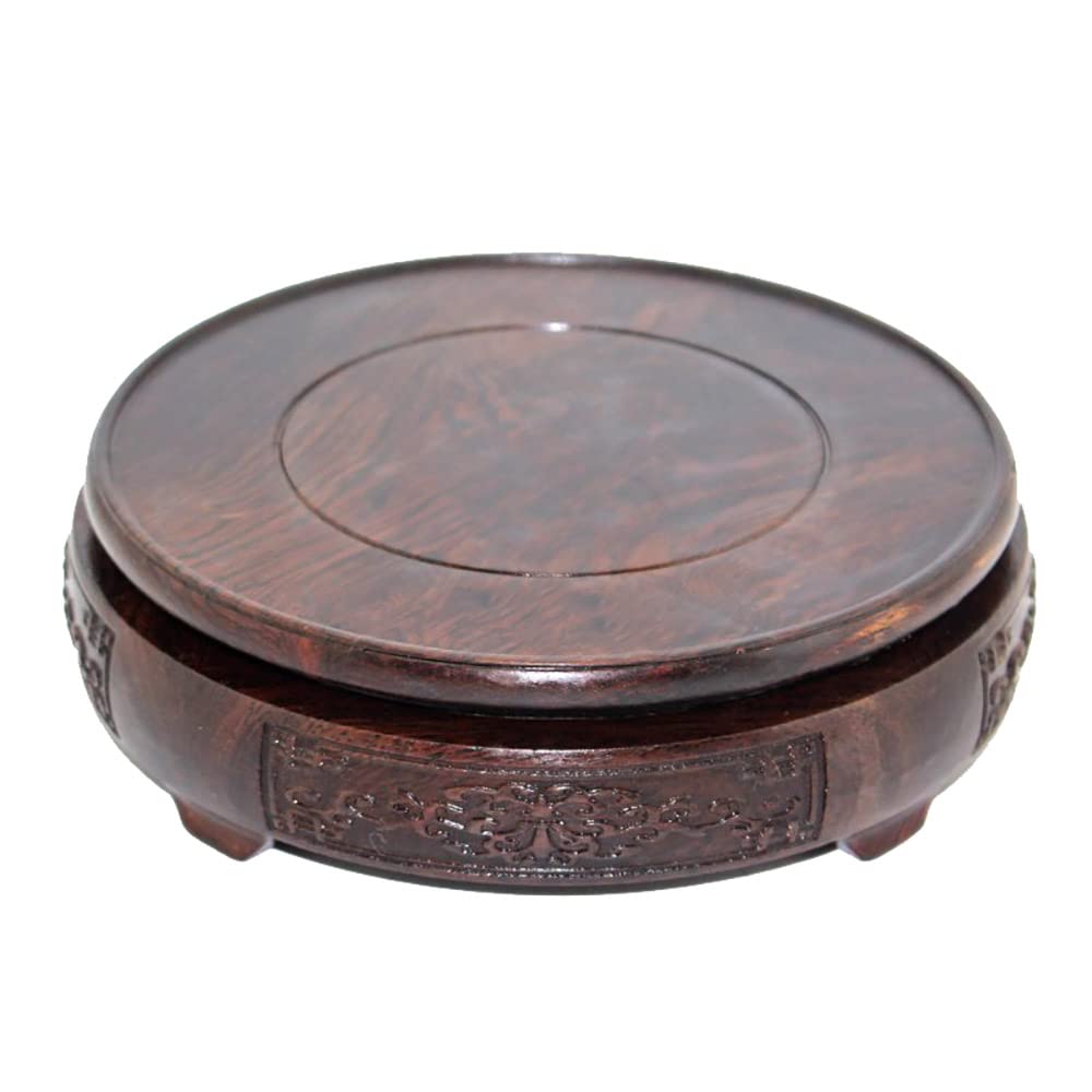 Solid Wood Round Carving Base Stand - 3.9'' Inside Diameter for Vases, Plants, Teapots & Buddha Statues | Handcrafted Home Decor for Living Room, Office & Meditation Space