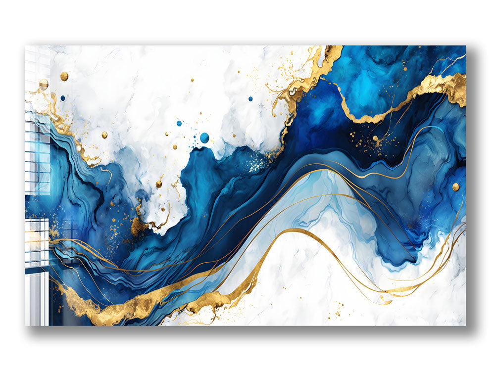 White & Blue Abstract Wall Art - Modern Canvas Painting for Living Room, Bedroom & Office Decor | Perfect for Home & Office Interior Design