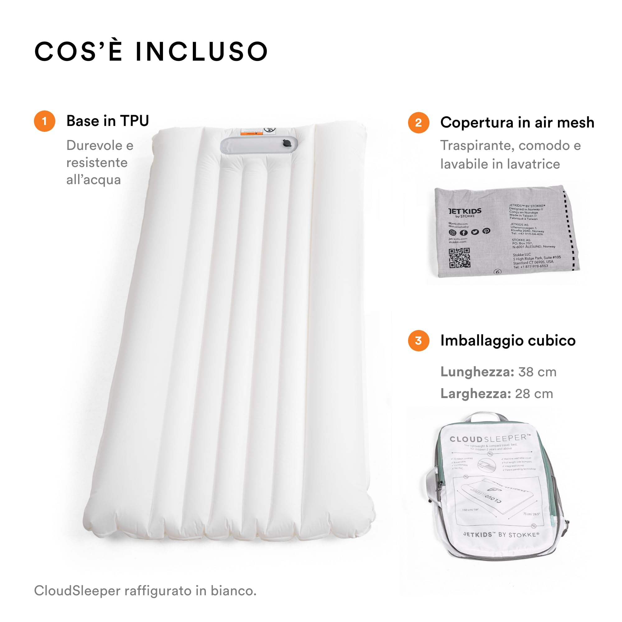 Stokke JetKids CloudSleeper Inflatable Kids Travel Bed with Integrated Pump & Packing Cube - Portable Toddler Sleeping Solution for Airplanes, Cars & Hotels - Best for Ages 2+ (Animal Family Design)