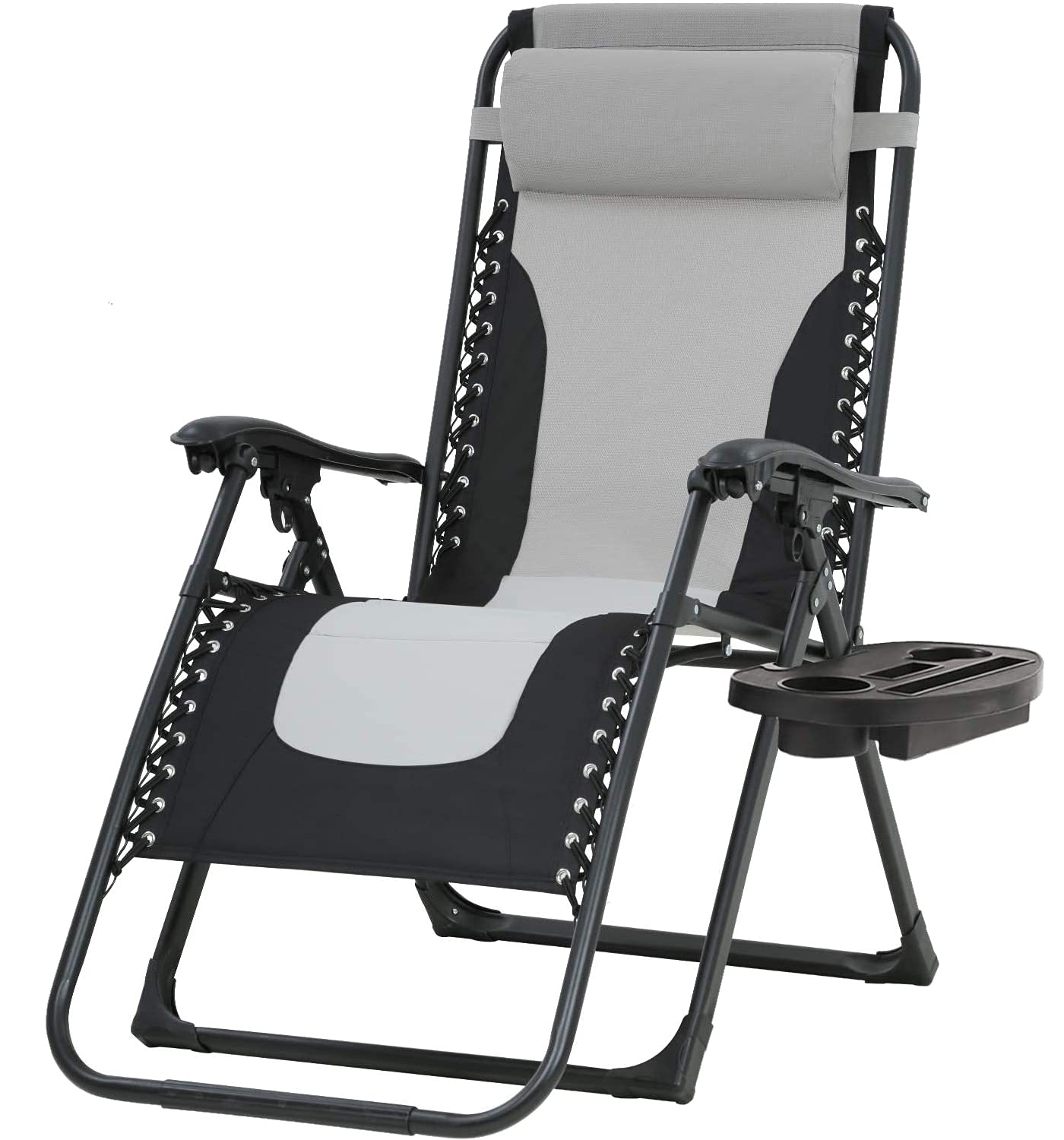 Oversized Zero Gravity Chair - Heavy Duty 400lbs Capacity Patio Lounge Chair with Adjustable Headrest & Cup Holder, Padded Seat for Camping, Poolside, Backyard Relaxation - Comfortable Outdoor Recliner (Grey)