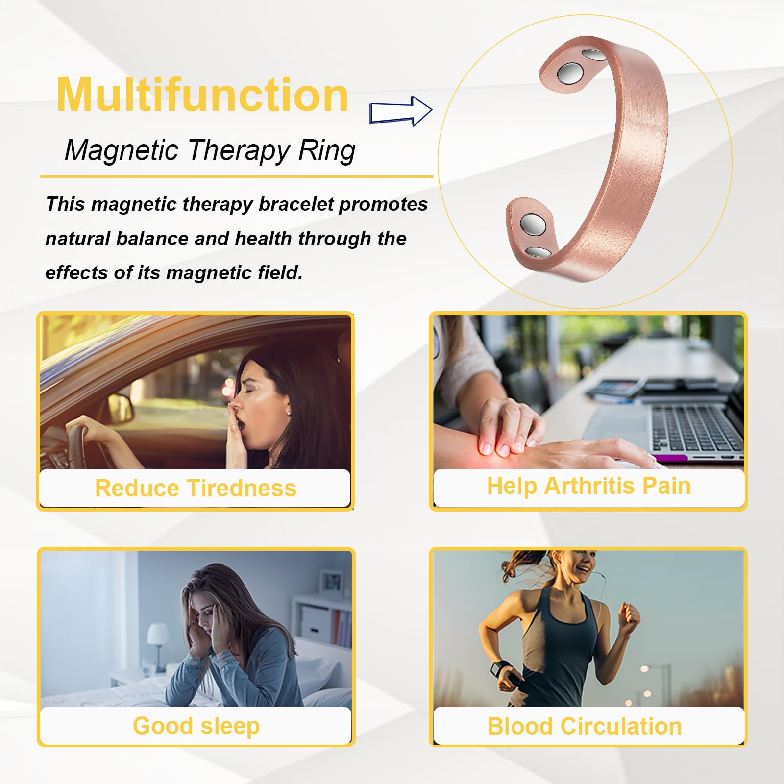 Pure Copper Adjustable Magnetic Rings for Women - Stylish Copper Jewelry for Arthritis Relief & Improved Circulation - Perfect for Daily Wear, Gifts & Fashion Accessories