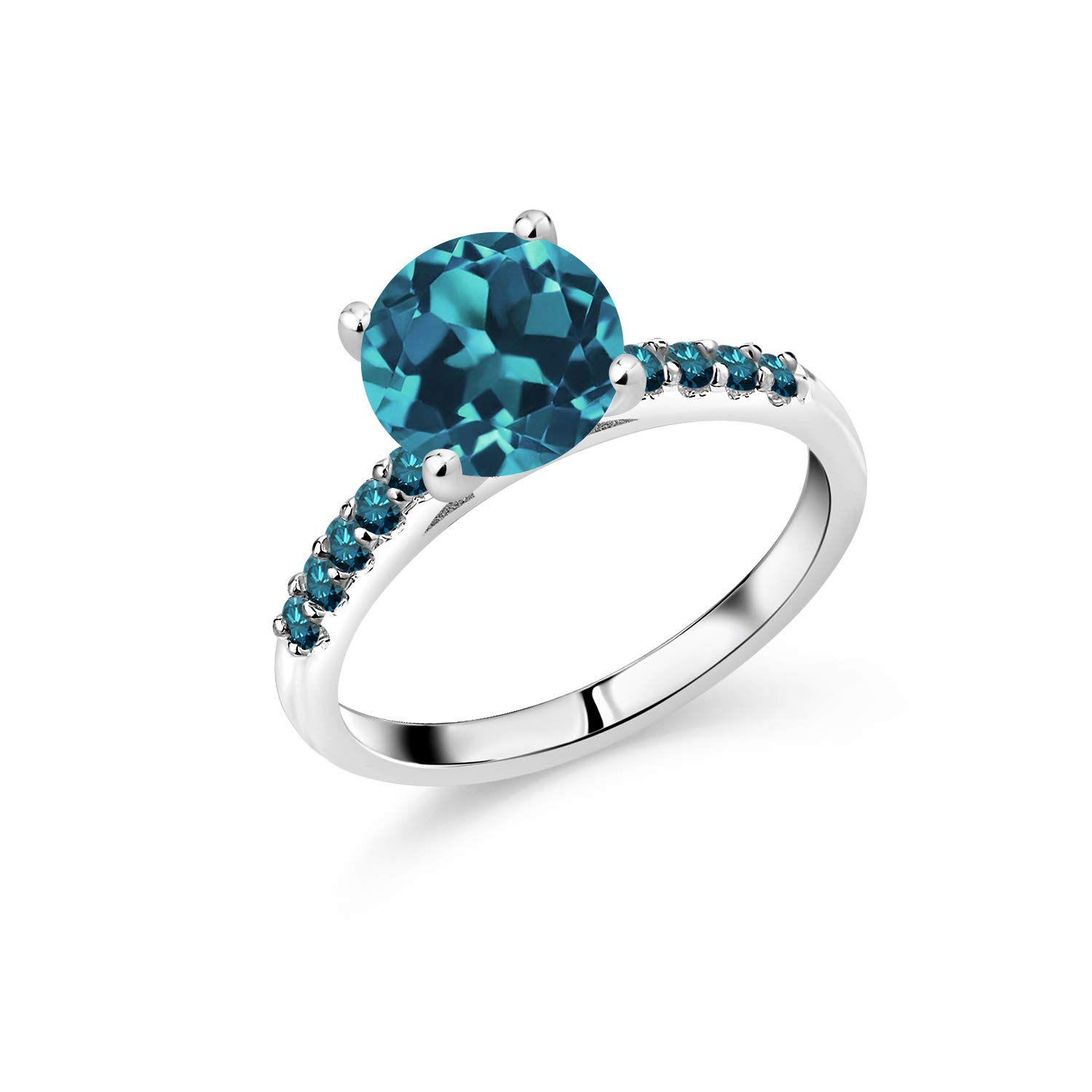 2.83 Ct Round London Blue Topaz & Diamond Ring in 10K White Gold | Elegant Gemstone Jewelry for Women | Perfect for Engagement, Anniversary & Special Occasions