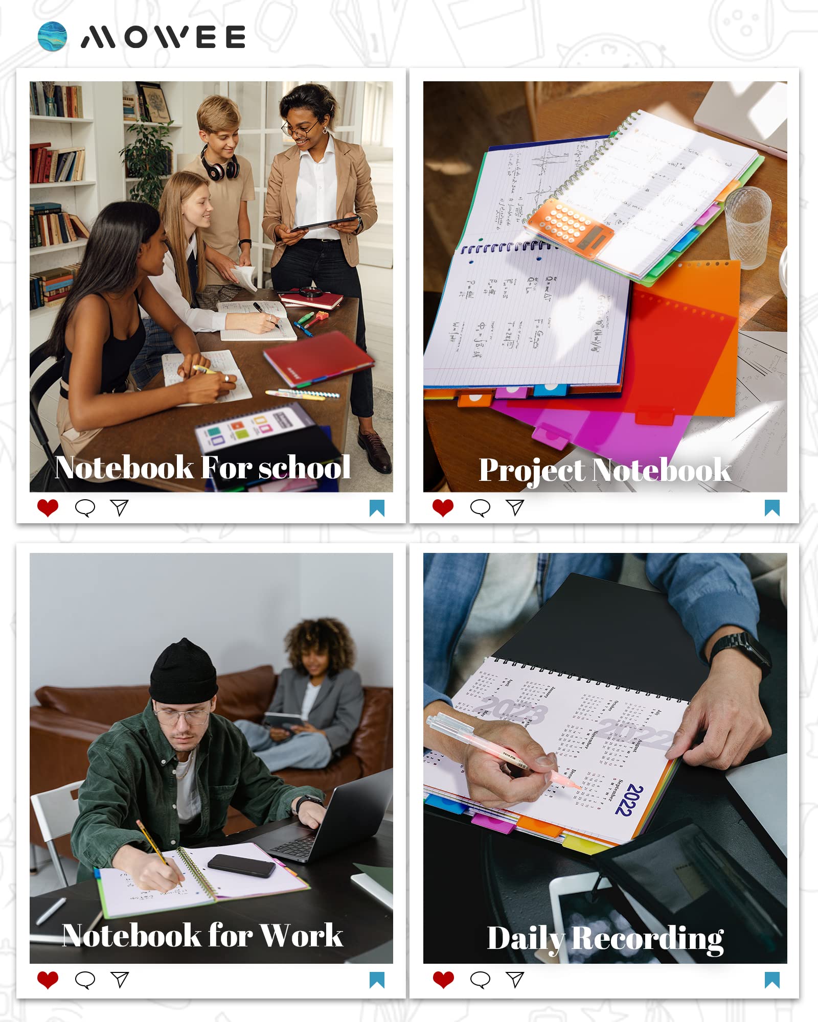Premium 2-Pack 5-Subject Spiral Notebooks - College Ruled with Dividers, Pockets & Labeled Tabs, Includes 11