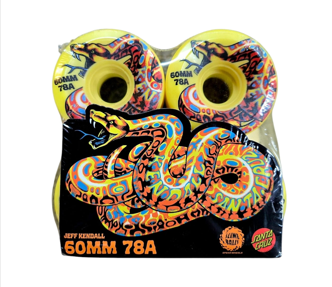Santa Cruz 60mm Slime Balls OG Jeff Kendall Snake Reissue 78a Yellow Wheels - Perfect for Skateboarding, Longboarding, and Cruising on Smooth Pavement