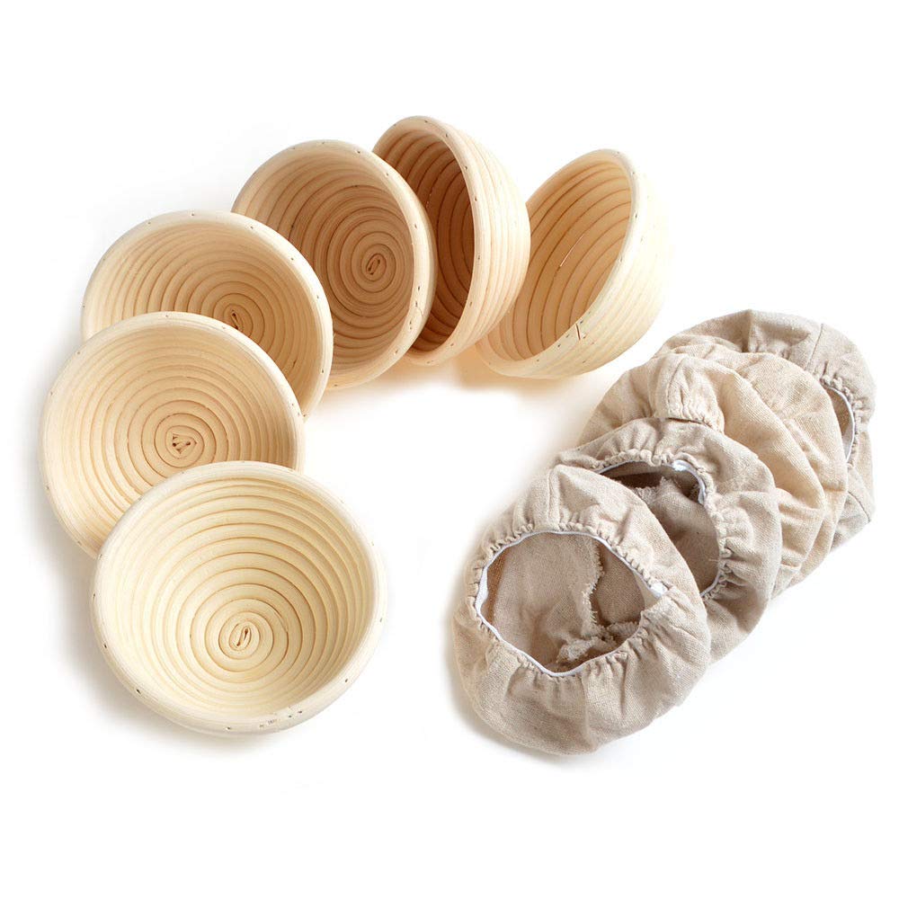 6-Pack 5 Inch Sourdough Bread Proofing Baskets - Round Banneton Brotform with Linen Liner, Handmade Rattan Dough Rising Bowl for Professional & Home Bakers - Perfect for Artisan Bread Baking, Sourdough Starter, and Homemade Pastries